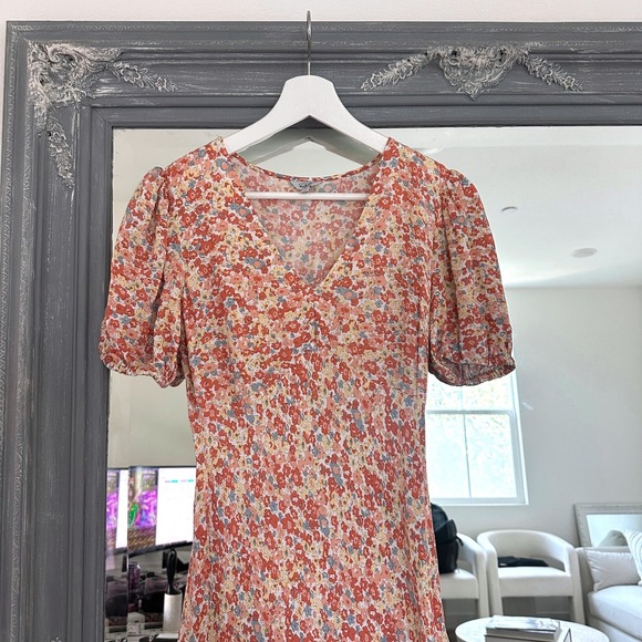 Rails V Neck Puff Sleeve Empire Waist Shelley Midi Dress in Multi Wildflower XS - Picture 8 of 14